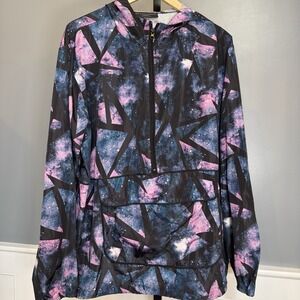 "No Boundaries" Windbreaker MultiColor Hooded Zip Purple Blue Geometric Jacket L